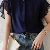 Solid-color Round-neck Ruffled Shirt