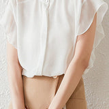 Solid-color Round-neck Ruffled Shirt