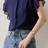 Solid-color Round-neck Ruffled Shirt