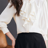 Palace-style Solid-color Shirt with Ruffles