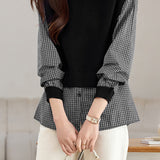 Checked Fake Two-piece Knitted Shirt