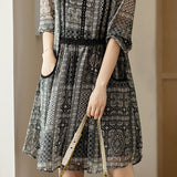 Lace Ruffled-Edge Printed Dress