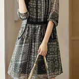 Lace Ruffled-Edge Printed Dress