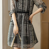 Lace Ruffled-Edge Printed Dress