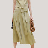 Commuting Simple Waistcoat and Midi Skirt Set