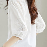 Embroidered and Hollowed Solid-color Shirt