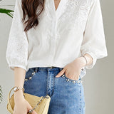 Embroidered and Hollowed Solid-color Shirt