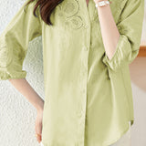 Embroidered and Hollowed Solid-color Shirt