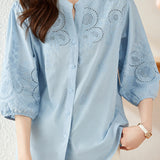 Embroidered and Hollowed Solid-color Shirt