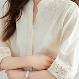 Embroidered and Hollowed Solid-color Shirt