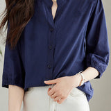 Embroidered and Hollowed Solid-color Shirt