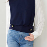 Color-blocked Fake Two-piece Knitted Shirt