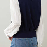 Color-blocked Fake Two-piece Knitted Shirt