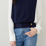 Color-blocked Fake Two-piece Knitted Shirt