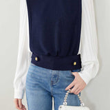 Color-blocked Fake Two-piece Knitted Shirt