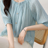 Elegant Lantern Sleeve Chiffon Shirt