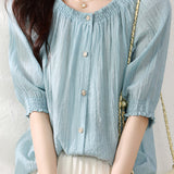 Elegant Lantern Sleeve Chiffon Shirt