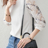 Lace Spliced Three-quarter Sleeve T-shirt