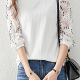 Lace Spliced Three-quarter Sleeve T-shirt