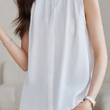 Solid - colored Ruffled Sleeveless Shirt