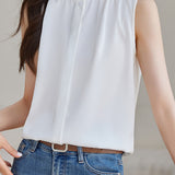 Solid - colored Ruffled Sleeveless Shirt