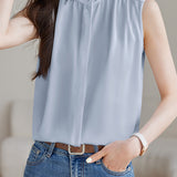 Solid - colored Ruffled Sleeveless Shirt