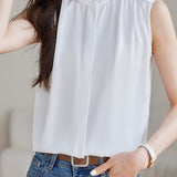 Solid - colored Ruffled Sleeveless Shirt