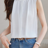 Solid - colored Ruffled Sleeveless Shirt