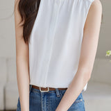 Solid - colored Ruffled Sleeveless Shirt