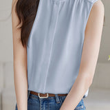 Solid - colored Ruffled Sleeveless Shirt