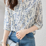 Floral three - quarter sleeve shirt