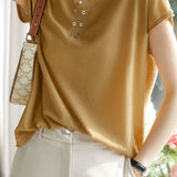 V-neck Solid Color Knitted T-shirt