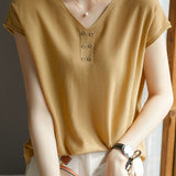 V-neck Solid Color Knitted T-shirt