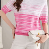 Color Blocked Checked Knitted T-shirt