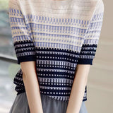 Color Blocked Checked Knitted T-shirt