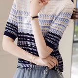 Color Blocked Checked Knitted T-shirt