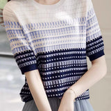 Color Blocked Checked Knitted T-shirt