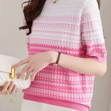 Color Blocked Checked Knitted T-shirt