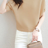 Solid - color loose - fitting knitted sweater