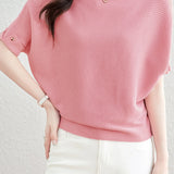 Solid - color loose - fitting knitted sweater