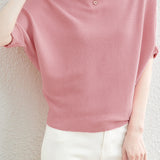 Solid - color loose - fitting knitted sweater