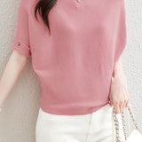 Solid - color loose - fitting knitted sweater