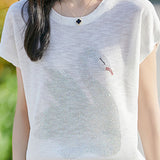 Stylish Swan Rhinestone - Embellished T - shirt