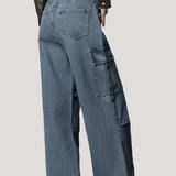 Stylish denim wide - leg pants