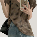 Hollow - out knitted vest