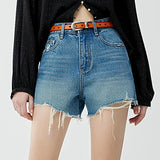 High - waisted denim shorts with frayed edges