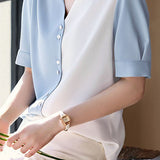 Color Block V-Neck Short Sleeve Top