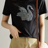 Elegant Swan Sequin T-Shirt