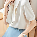 Solid Color Lace-Up Shirt