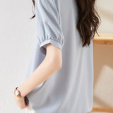 Solid Color Lace-Up Shirt